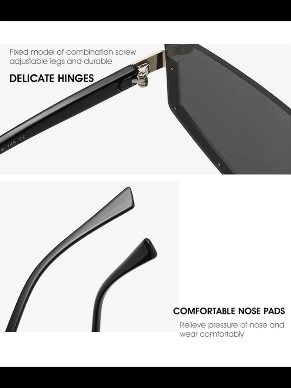 Gold-Trim Black Shield Sunglasses - Women Accessories
